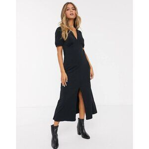 ASOS DESIGN ultimate midi tea dress with collar in black size 10